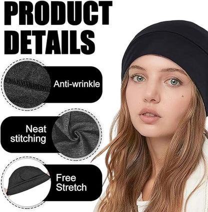 pieces - Beanie - Sleep cap - Running cap - Cycling cap - Helmet cap - for men and women - lightweight cotton thin skull cap - lightweight hat - for sports, chemo, sleeping, motorcycle helmet - hat circumference 54-58 cm - black, dark grey - Image 3