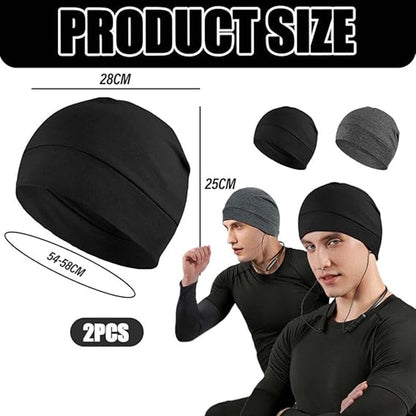 pieces - Beanie - Sleep cap - Running cap - Cycling cap - Helmet cap - for men and women - lightweight cotton thin skull cap - lightweight hat - for sports, chemo, sleeping, motorcycle helmet - hat circumference 54-58 cm - black, dark grey - Image 4