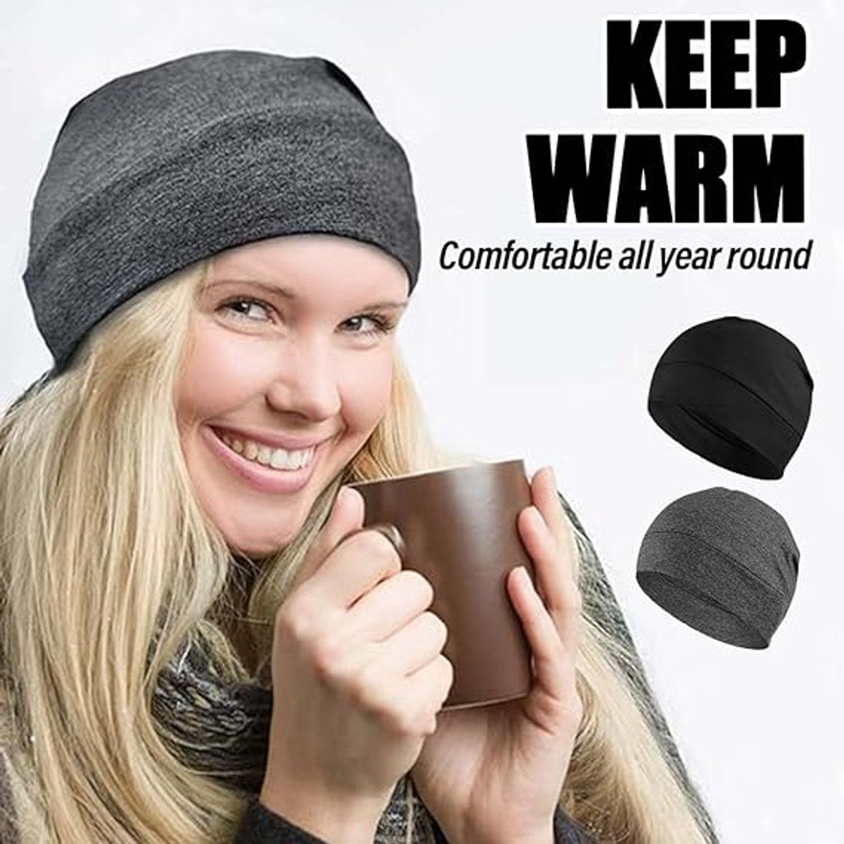 pieces - Beanie - Sleep cap - Running cap - Cycling cap - Helmet cap - for men and women - lightweight cotton thin skull cap - lightweight hat - for sports, chemo, sleeping, motorcycle helmet - hat circumference 54-58 cm - black, dark grey - Image 5