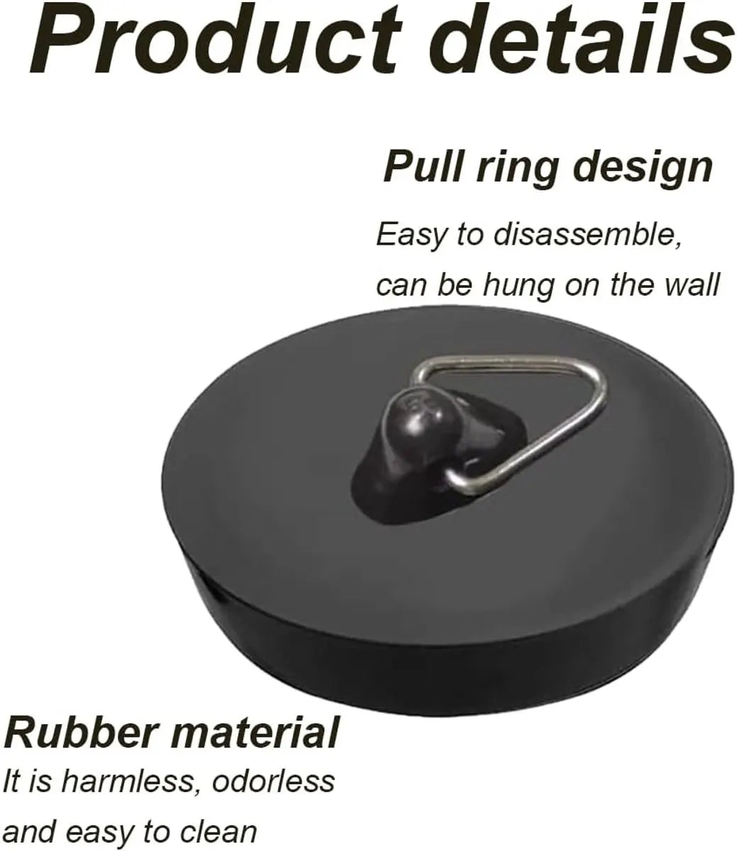 Universal Bath Stopper 2 Pieces - Sink Cap - Drain Stopper - Sink Plug - Plug Stopper - Universal Sink Stopper - Rubber Sink Plug with Hanging Ring - for Drain Ø 44 to 42 mm - Universal Plugs - For Bathtub, Kitchen, Bathroom - Black - Image 5