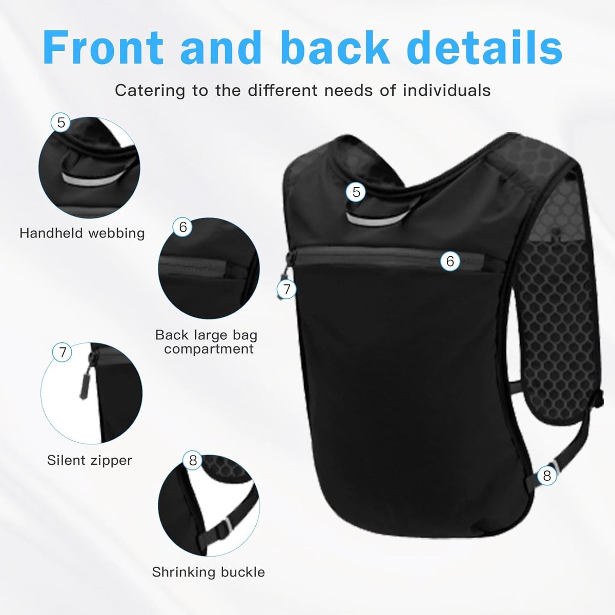 Reflective Running Vest - Running Vest - Running Vest with reflective - With 500ml Flask - Running Vest - running vest drink holder-running vest - Drinking Vest - Ultralight and durable vest - Adjustable - for Cycling, Walking - black - Image 2