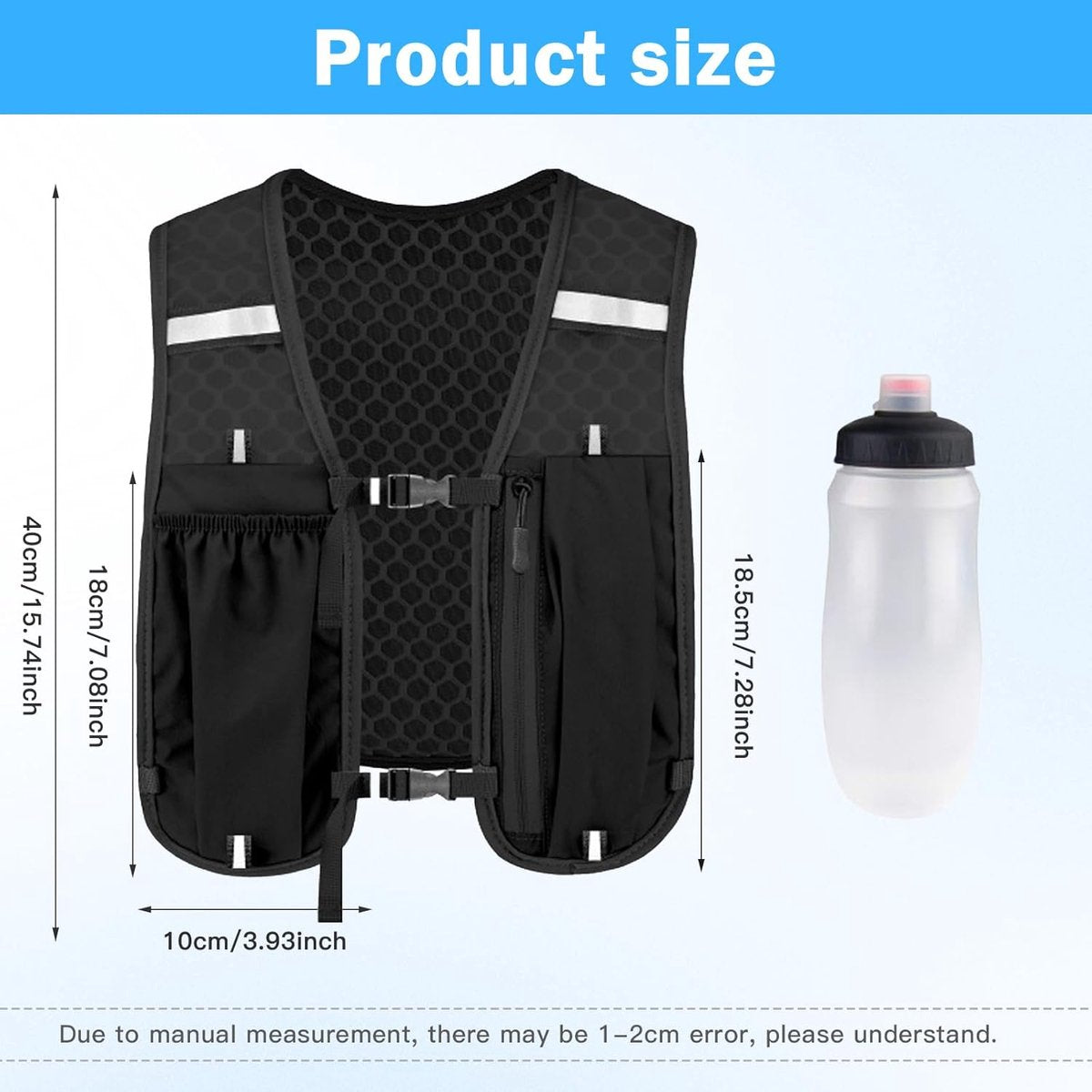 Reflective Running Vest - Running Vest - Running Vest with reflective - With 500ml Flask - Running Vest - running vest drink holder-running vest - Drinking Vest - Ultralight and durable vest - Adjustable - for Cycling, Walking - black - Image 3