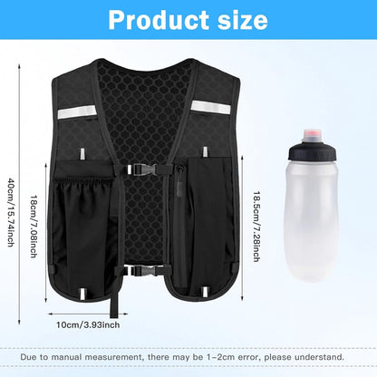 Reflective Running Vest - Running Vest - Running Vest with reflective - With 500ml Flask - Running Vest - running vest drink holder-running vest - Drinking Vest - Ultralight and durable vest - Adjustable - for Cycling, Walking - black - Image 3