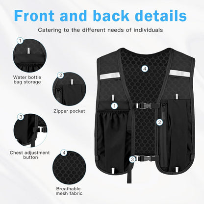 Reflective Running Vest - Running Vest - Running Vest with reflective - With 500ml Flask - Running Vest - running vest drink holder-running vest - Drinking Vest - Ultralight and durable vest - Adjustable - for Cycling, Walking - black - Image 5