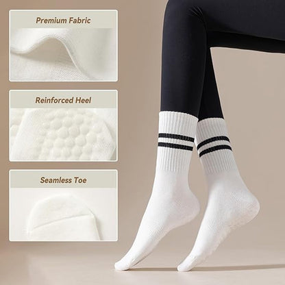 pairs - Socks - Women's high Pilates non-slip socks - Yoga Pilates Socks with Grip - Non-slip Cotton Socks - Yoga Socks - Non-slip ankle socks - for Ballet, Dance, Workouts - White - Image 2