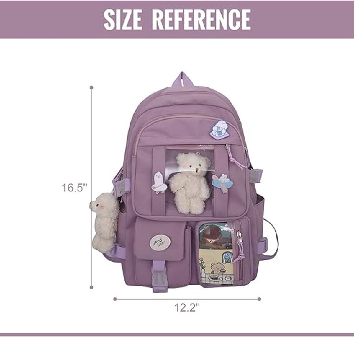 Waterproof backpack for girls - Girl's Backpack With Pin and Accessories - boys' backpack - women's backpack - Lightweight School Bag - School Student School Bag - Large Capacity Backpacks - Teenagers - High School Backpacks - Purple - Image 2