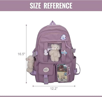 Waterproof backpack for girls - Girl's Backpack With Pin and Accessories - boys' backpack - women's backpack - Lightweight School Bag - School Student School Bag - Large Capacity Backpacks - Teenagers - High School Backpacks - Purple - Image 2