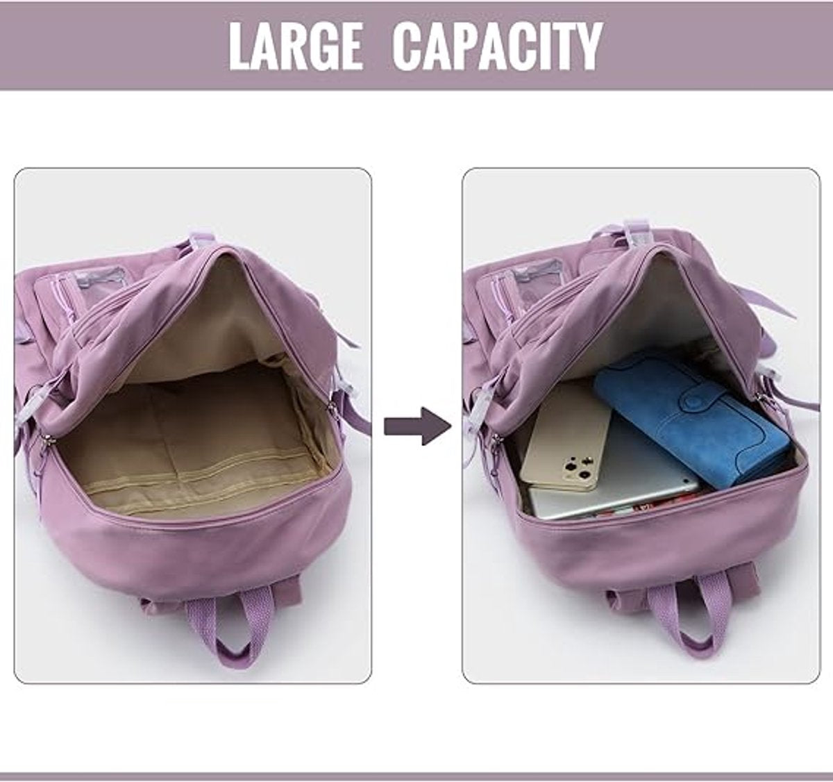 Waterproof backpack for girls - Girl's Backpack With Pin and Accessories - boys' backpack - women's backpack - Lightweight School Bag - School Student School Bag - Large Capacity Backpacks - Teenagers - High School Backpacks - Purple - Image 3