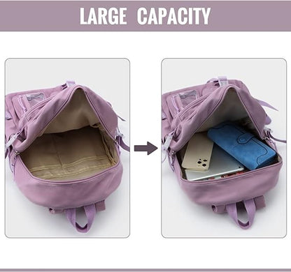 Waterproof backpack for girls - Girl's Backpack With Pin and Accessories - boys' backpack - women's backpack - Lightweight School Bag - School Student School Bag - Large Capacity Backpacks - Teenagers - High School Backpacks - Purple - Image 3