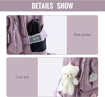 Waterproof backpack for girls - Girl's Backpack With Pin and Accessories - boys' backpack - women's backpack - Lightweight School Bag - School Student School Bag - Large Capacity Backpacks - Teenagers - High School Backpacks - Purple - Image 4