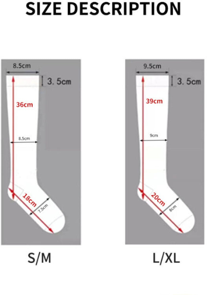 pairs - Compression socks - Sports socks - Running socks - Support socks - Knee socks - High-fly socks - Unisex - Circulation support and sports - For running, traveling, cycling and pregnancy - 36 cm - Size 36-40 - S/M - Black - Image 2