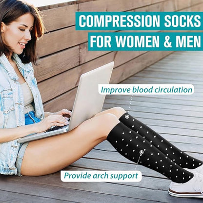 pairs - Compression socks - Sports socks - Running socks - Support socks - Knee socks - High-fly socks - Unisex - Circulation support and sports - For running, traveling, cycling and pregnancy - 36 cm - Size 36-40 - S/M - Black - Image 3