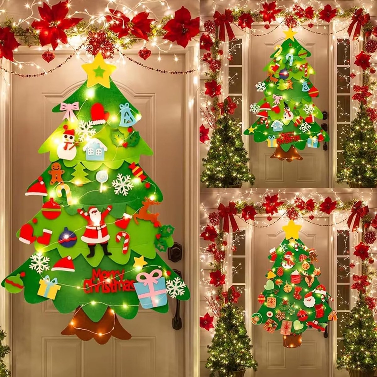 Felt Christmas tree - Christmas tree with lights - Felt Christmas tree for children incl. 32 ornaments - children's gift with string lights - Safe Felt DIY Tree - children's Christmas DIY wall hanging - Christmas Decoration Set - Christmas tree project -  - Image 2