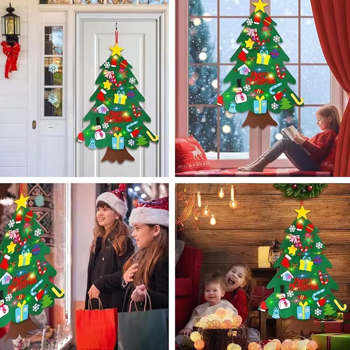 Felt Christmas tree - Christmas tree with lights - Felt Christmas tree for children incl. 32 ornaments - children's gift with string lights - Safe Felt DIY Tree - children's Christmas DIY wall hanging - Christmas Decoration Set - Christmas tree project -  - Image 3