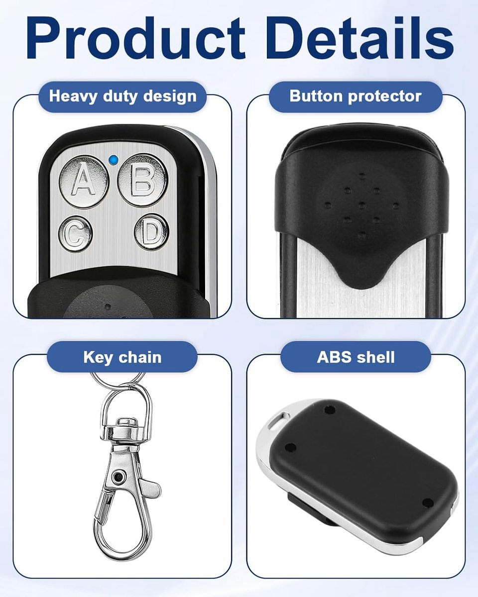2 pieces - 433 MHz - Remote control - Garage door openers - Remote control for car garage door - universal garage door remote control - automatic garage door remote control - for car garage door - with keychain - 4 channels - Image 2