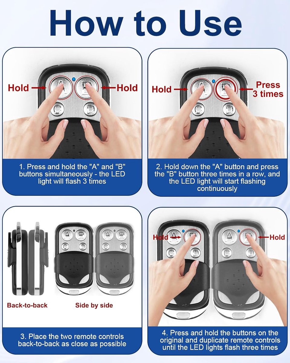 2 pieces - 433 MHz - Remote control - Garage door openers - Remote control for car garage door - universal garage door remote control - automatic garage door remote control - for car garage door - with keychain - 4 channels - Image 3
