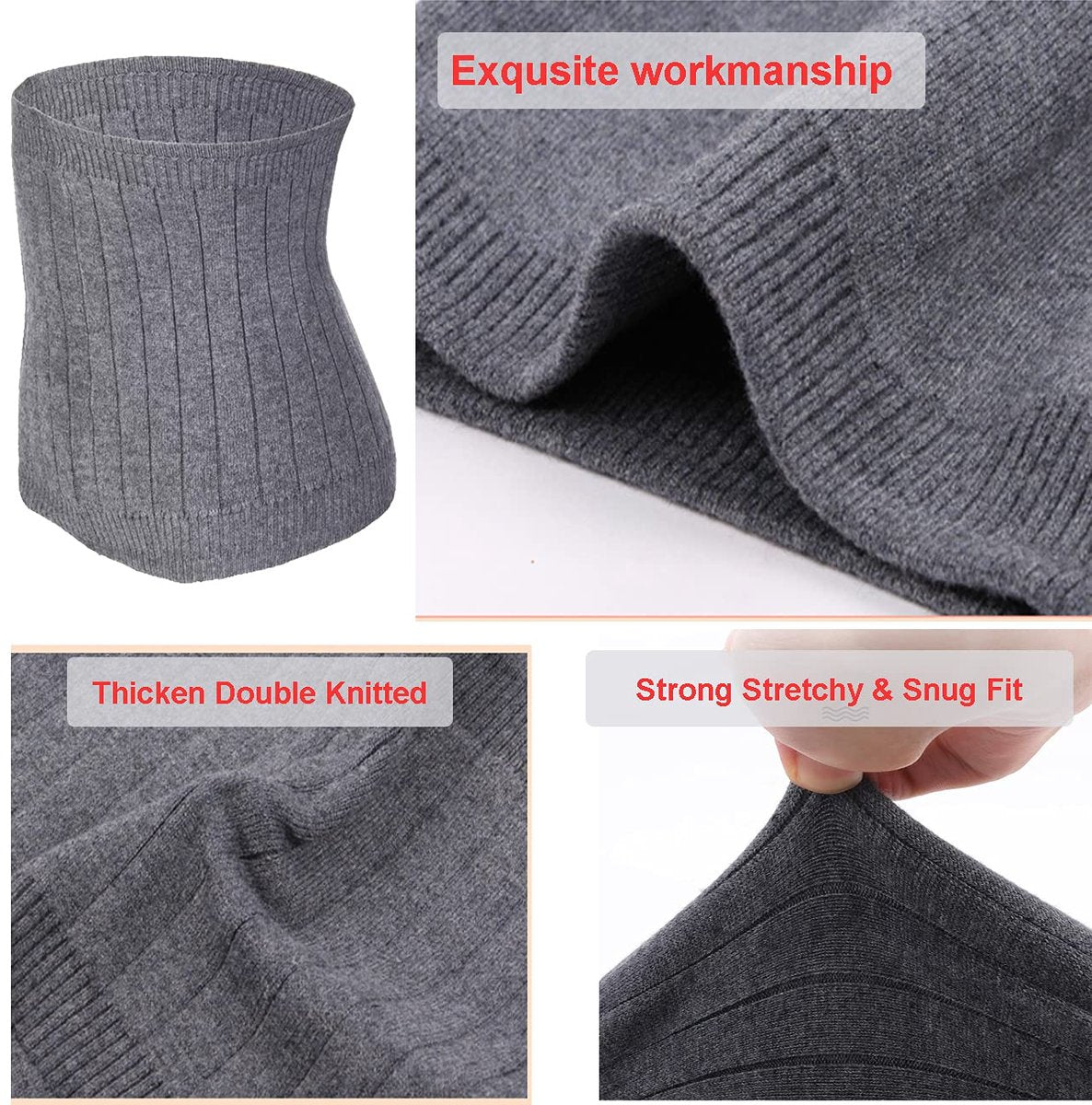 Cashmere heating belt - abdominal and back heating belt - knitted elastic belt - Bodywarmer made of very soft material - Prevents lower back pain - Stay warm in winter - Double-layer padding - Size L - Grey - Image 2