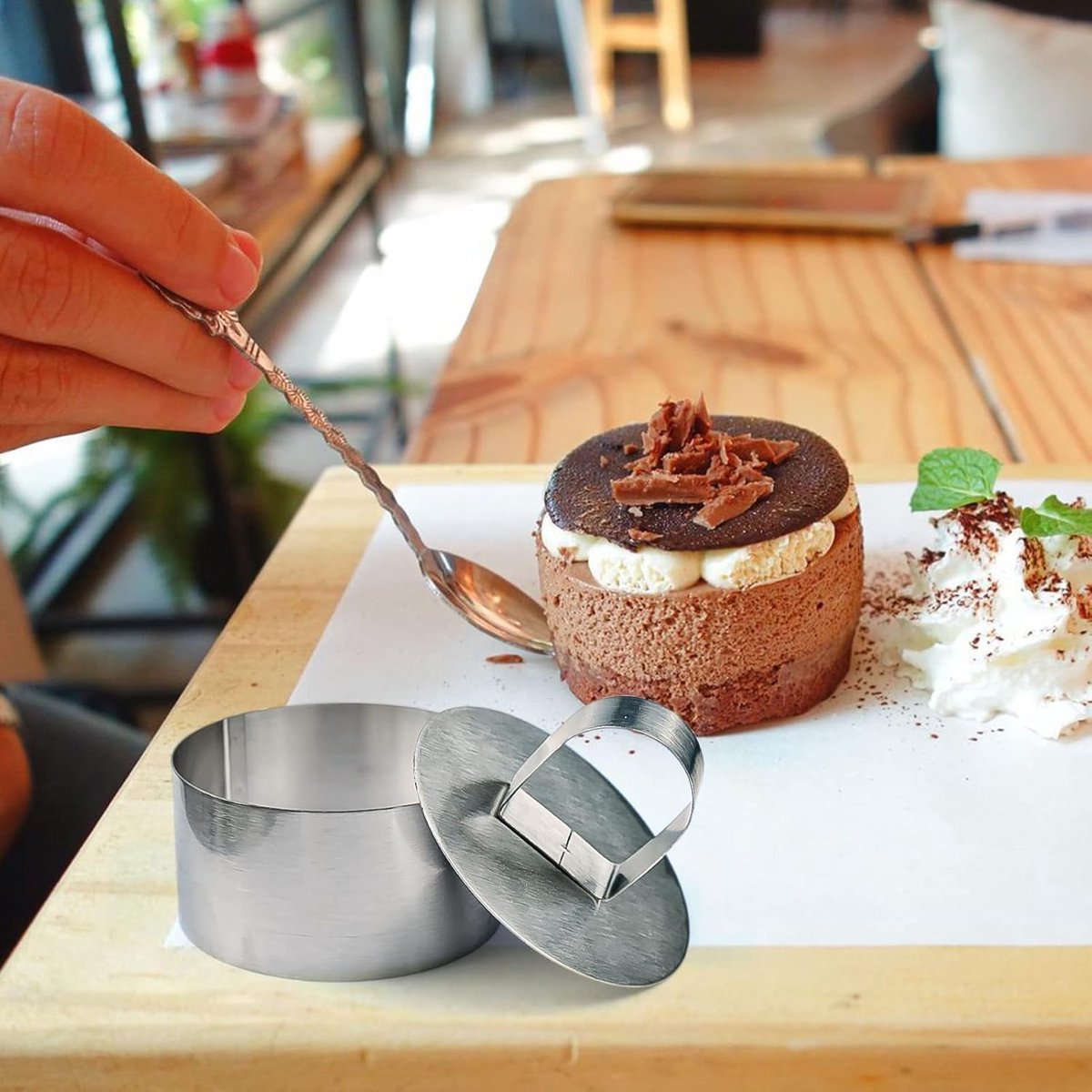 pieces - stainless steel - dessert rings - cake rings - with handle - molds - round dessert ring - for baking and cooking cakes, mousses, and desserts - 8*8*3.8 cm - silver - Image 4