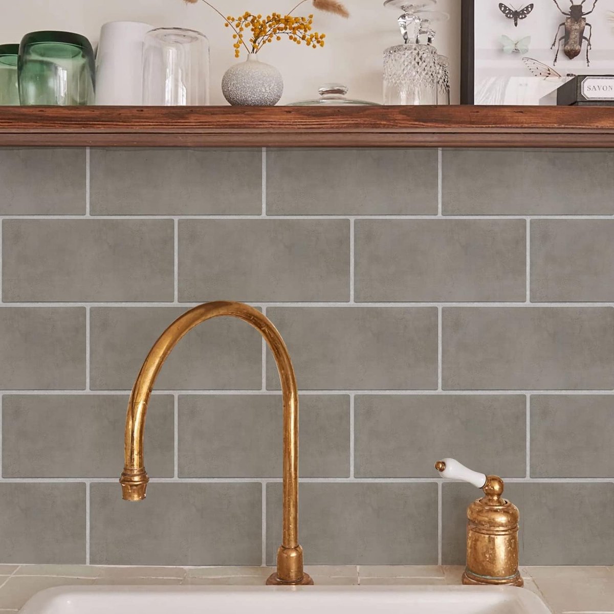 Set of 12 Adhesive Tiles - Wall Tile Stickers - Tile Stickers - Wall Stickers - Waterproof PVC Decorative Stickers - Self-Adhesive Wall Stickers - Non-Slip Tile Stickers - for Kitchens and Bathrooms - 30x15cm/12x6inch - Image 2