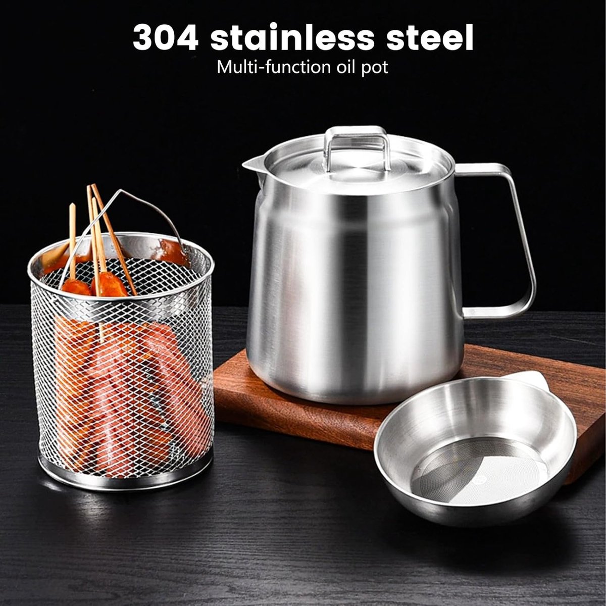 Stainless Steel Deep Fryer - 2 L - Filter Jug - Separates grease residues - Deep Fryer with Basket - Deep Fryer - Large Capacity - Suitable for Gas and Induction - Separates grease residues - Includes Frying Basket - Image 4