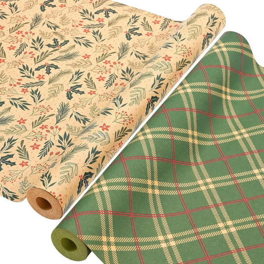 Wrapping paper - Christmas wrapping paper - Christmas gift paper - Wrapping paper with figures - 43 x 300cm - 2 Rolls - Christmas paper wrapping paper for Christmas - Christmas paper wrapping paper for children - gift paper - Kraft gift paper - Christmas
