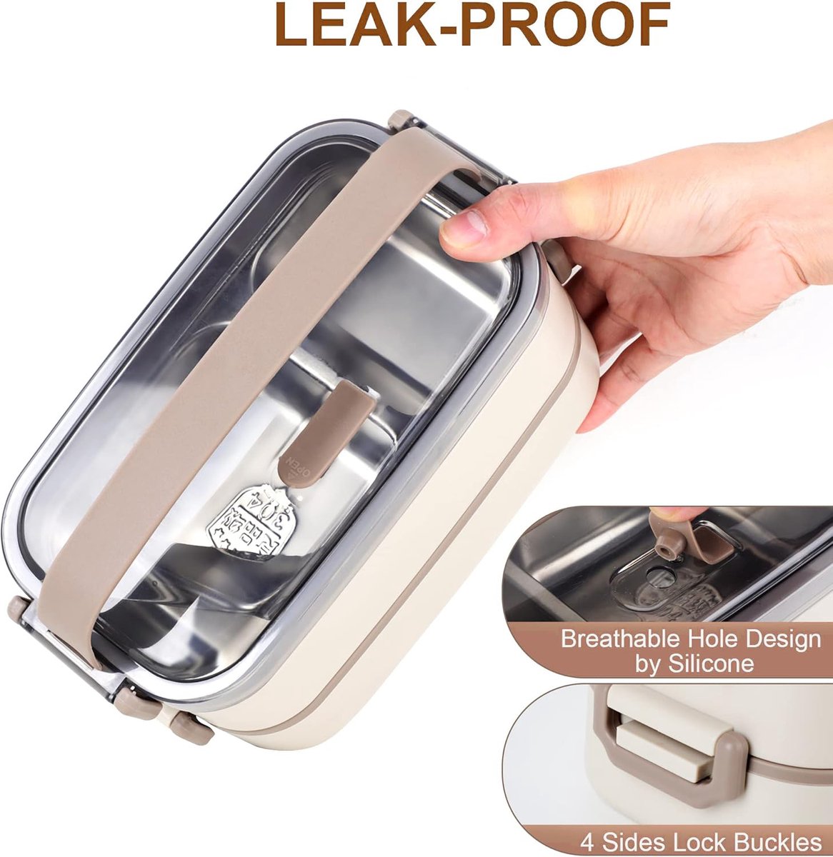 Lunch Box - Adult Lunch Box - Lunch Box - Stainless Steel Lunch Box - lunch boxes - Bento Box - Double-Layer Lunch Box - Stainless Steel Lunch Box for Children & Adults - Stainless Steel Lunch Box With Spoon and Fork - Leakproof Lunch Box - BPA-Free - Image 2
