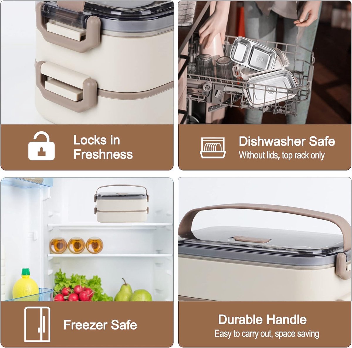 Lunch Box - Adult Lunch Box - Lunch Box - Stainless Steel Lunch Box - lunch boxes - Bento Box - Double-Layer Lunch Box - Stainless Steel Lunch Box for Children & Adults - Stainless Steel Lunch Box With Spoon and Fork - Leakproof Lunch Box - BPA-Free - Image 5