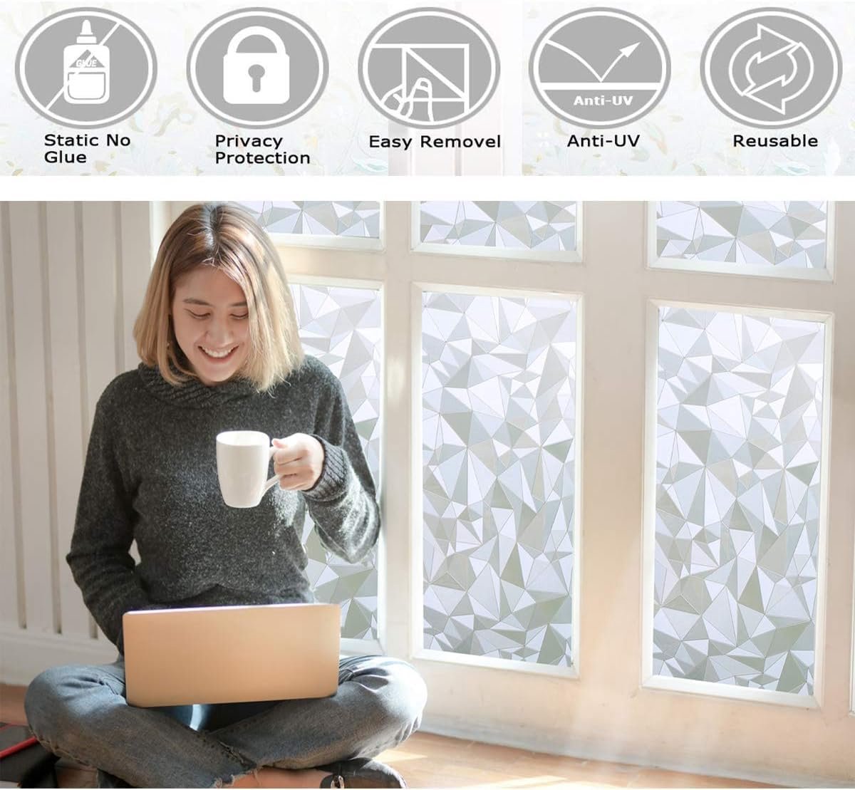 Window Film - Self-Adhesive Window Film - Window Privacy Film - Frosted Glass - Privacy Film - Sun Protection & Insulating - Privacy - Glue-free adhesive film for windows and bathroom - 45 x 200 cm - Image 4