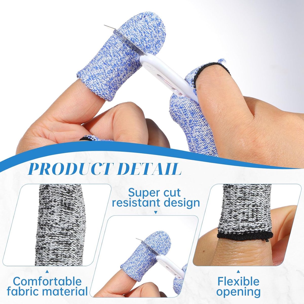 Finger Protectors - 40 Pieces - Cut-Resistant Thimbles - Finger Condoms - Thimbles - Reusable Finger Protectors - Finger Protection Against Cutting - Safety Tool - for Kitchen Work, Sculptures, Stained Glass Projects - Grey, Blue - Image 2