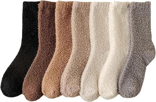 7 Pair - socks - women's socks - Warm Fuzzy Fleece Socks - Women's House Socks - Warm Winter Socks - Fluffy Socks - Sleep Socks - House Socks - Stockings - keep warm - coral fleece - Plush and comfortable - thick plush socks - center tube socks