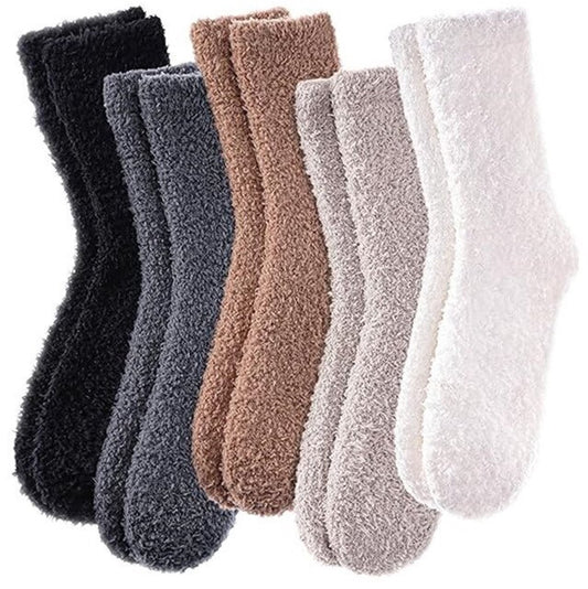 socks - 5 Pairs - Warm Fuzzy Fleece Socks - Women's House Socks - Warm Winter Socks - Fluffy Socks - Sleep Socks - House Socks - Stockings - keep warm - coral fleece - Plush and comfortable - thick plush socks - center tube socks
