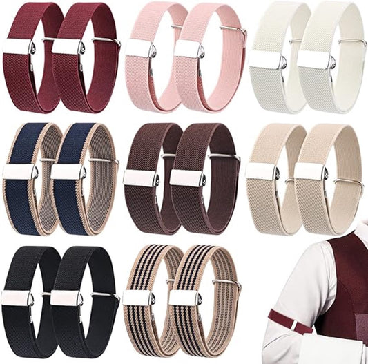 Sleeve Holder - 8 Pairs - Sleeve Holder - Sleeve Holders for Women and Men - Classic - Elastic - Women and Men - Sleeve Holders - Unisex Elastic Bracelets - Adjustable Shirt Sleeve Holders - Anti-Slip Bracelet - Multicolor