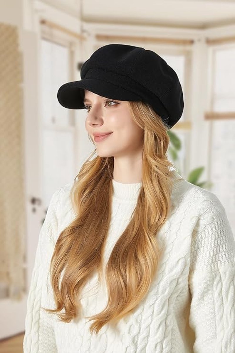 Ladies' Beret - Ladies' Hat - Warm Winter Beret - Ladies' Autumn and Winter Beret - Beret - Octagonal Cap - Soft Octagonal Beret - Adjustable Beret - Winter Hat with Visor - Winter - Fashion - Classic Autumn/Winter Style - Black - Image 4