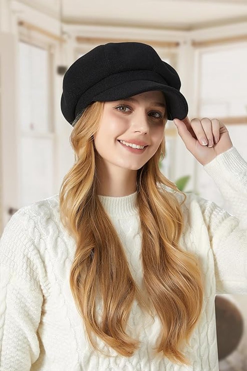 Ladies' Beret - Ladies' Hat - Warm Winter Beret - Ladies' Autumn and Winter Beret - Beret - Octagonal Cap - Soft Octagonal Beret - Adjustable Beret - Winter Hat with Visor - Winter - Fashion - Classic Autumn/Winter Style - Black - Image 5