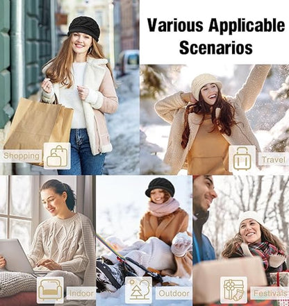 Ladies' Hat - Beanie Hat - Beret - Ladies' Beret - 2 Pieces - Knitted hat for ladies - Warm Winter Beret - Winter Hat - Warm Hats - Winter Hat with Brim - Winter - Fashion - Black/Beige - Image 3