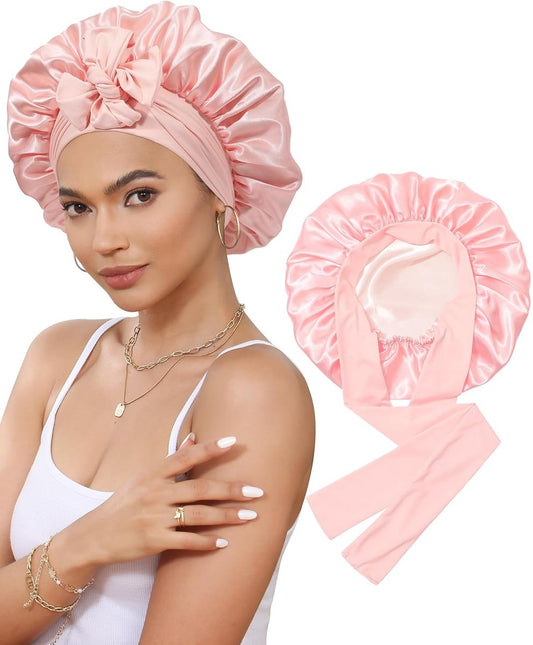Satin Bonnet - Satin Bonnet - Satin Sleep Cap - Hairnets - Hair Cap - Sleep Cap - Satin Bonnet - Adjustable Satin Sleep Cap - Soft and comfortable - Hair care - curly hair Sleep Cap - with elastic tie band - Pink