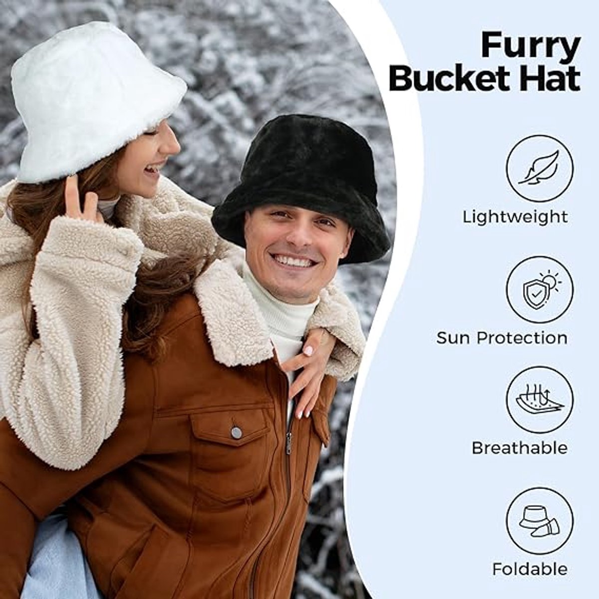 Winter hat - Hat - bucket hat - Women's beanie - Fisherman's hat - women's bucket hat - Winter Bucket Hat For Women - Winter hat - Warm hats - Winter fisherman's hat - Fluffy - Winter - Fashion - unisex - Black - Image 3