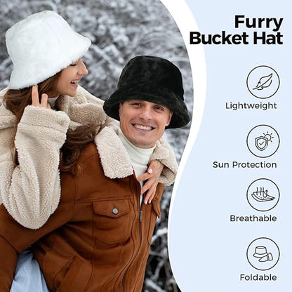 Winter hat - Hat - bucket hat - Women's beanie - Fisherman's hat - women's bucket hat - Winter Bucket Hat For Women - Winter hat - Warm hats - Winter fisherman's hat - Fluffy - Winter - Fashion - unisex - Black - Image 3