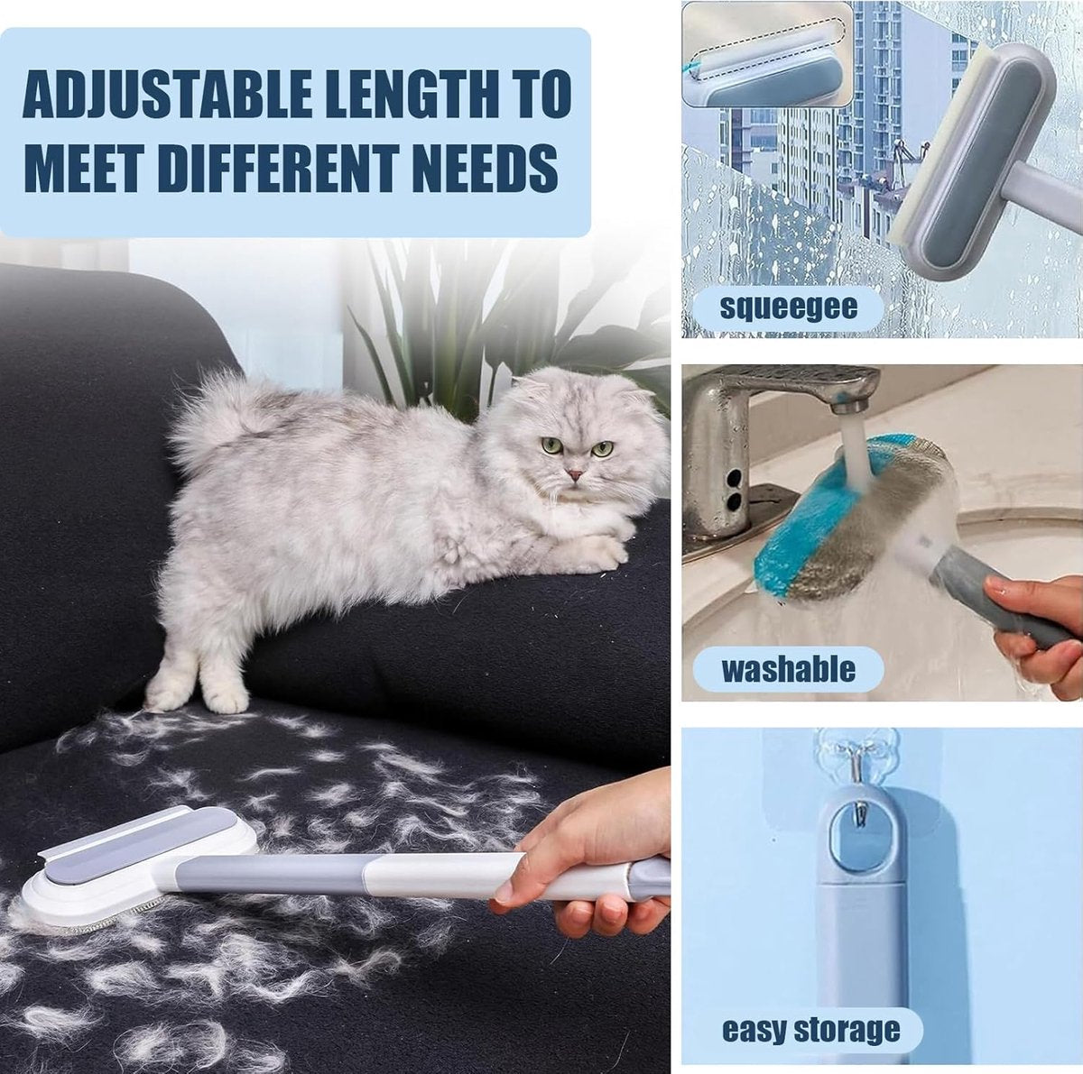 Pet Hair Remover 4 in 1 - 45x18cm - Reusable - Long handle - Image 5