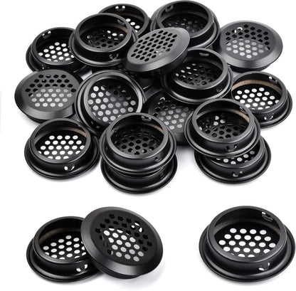 20 pieces - ventilation grilles - 35 mm - stainless steel ventilation openings - stainless steel ventilation grilles - round ventilation grilles - stainless steel ventilation grille hole - for kitchen cabinet and wardrobe furniture - black