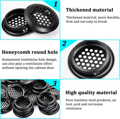 20 pieces - ventilation grilles - 35 mm - stainless steel ventilation openings - stainless steel ventilation grilles - round ventilation grilles - stainless steel ventilation grille hole - for kitchen cabinet and wardrobe furniture - black - Image 4