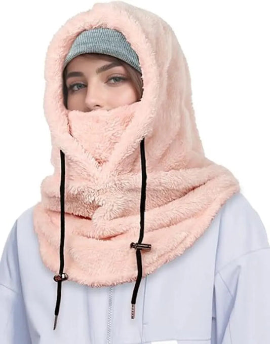 3-in-1 Women's Hat, Scarf & Face Mask - winter hooded scarf - windproof women's hat - cold protection - winter ski mask for men women - women's hat neck windproof scarf with hood cold weather warm face covering - Balaclava - Pink