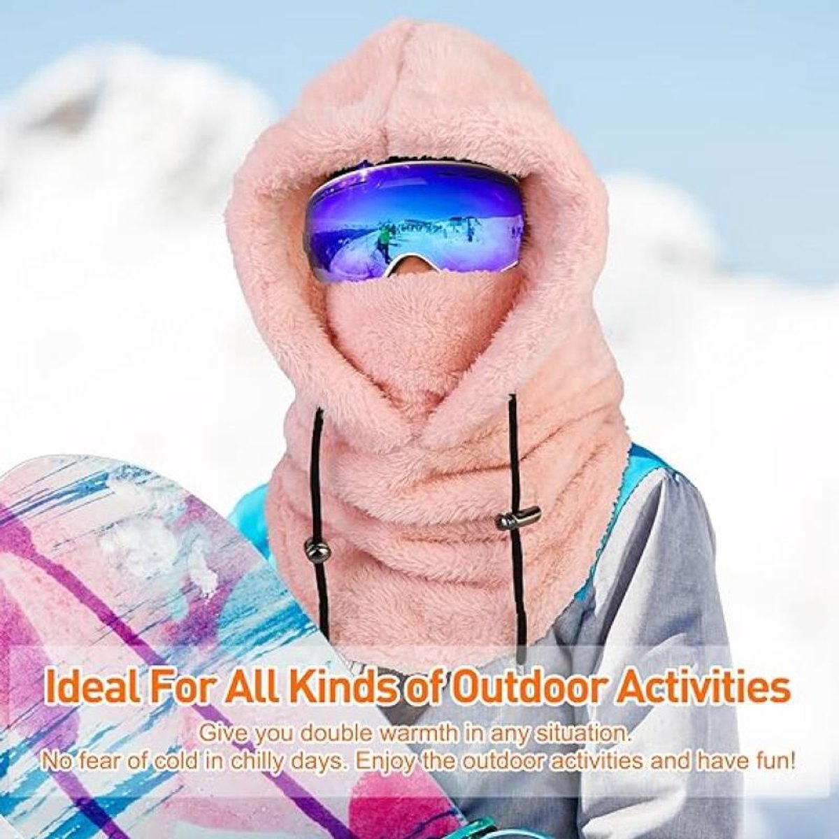 3-in-1 Women's Hat, Scarf & Face Mask - winter hooded scarf - windproof women's hat - cold protection - winter ski mask for men women - women's hat neck windproof scarf with hood cold weather warm face covering - Balaclava - Pink - Image 2