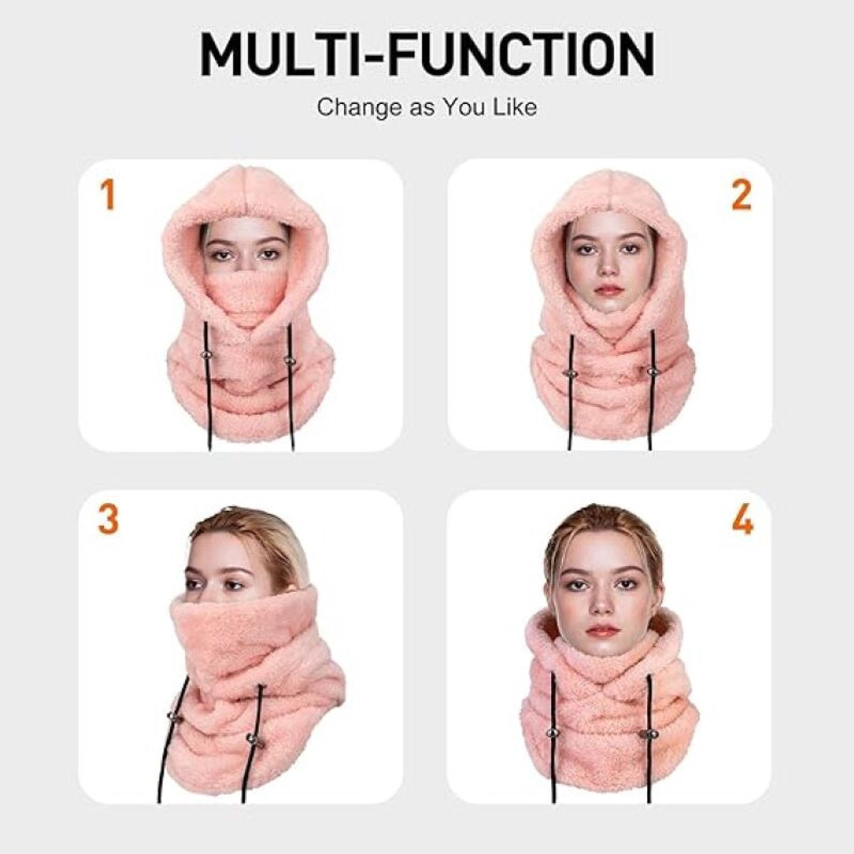 3-in-1 Women's Hat, Scarf & Face Mask - winter hooded scarf - windproof women's hat - cold protection - winter ski mask for men women - women's hat neck windproof scarf with hood cold weather warm face covering - Balaclava - Pink - Image 3