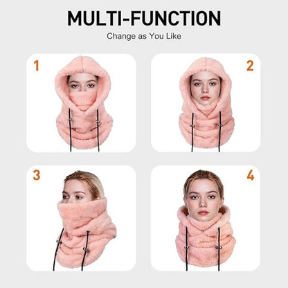 3-in-1 Women's Hat, Scarf & Face Mask - winter hooded scarf - windproof women's hat - cold protection - winter ski mask for men women - women's hat neck windproof scarf with hood cold weather warm face covering - Balaclava - Pink - Image 3