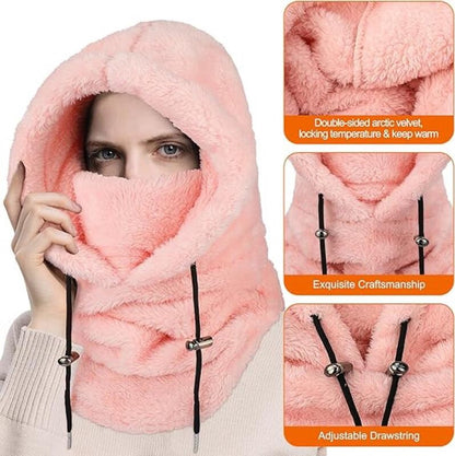 3-in-1 Women's Hat, Scarf & Face Mask - winter hooded scarf - windproof women's hat - cold protection - winter ski mask for men women - women's hat neck windproof scarf with hood cold weather warm face covering - Balaclava - Pink - Image 5