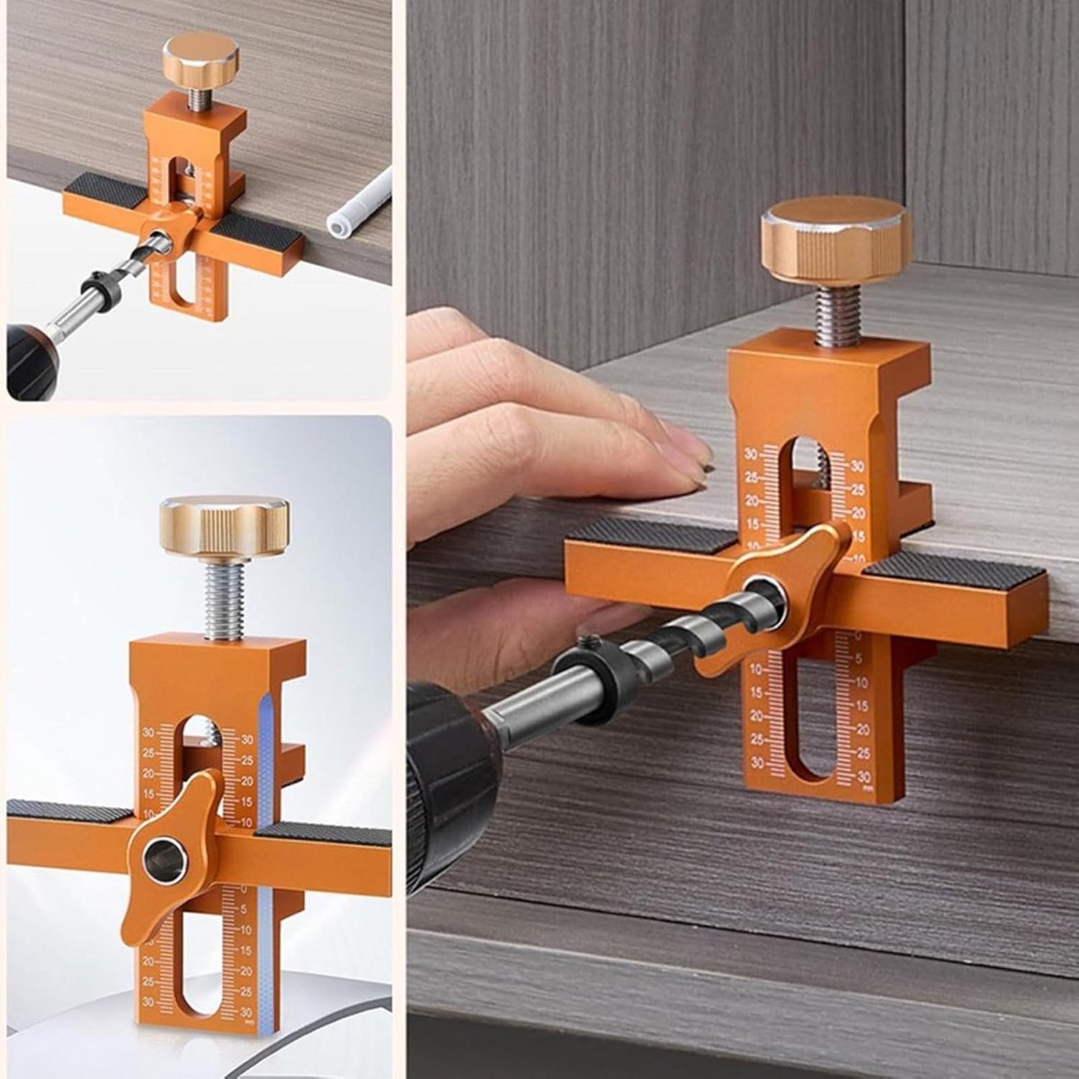 Cabinet Door Installation Positioner - Cabinet Door Positioner - Adjustable Height - Cabinet Door Installation - Mounting Template Clamps - Positioning Tool - 2-in-1 Mounting Template - for Positioning Cabinet Doors - Orange - Image 2