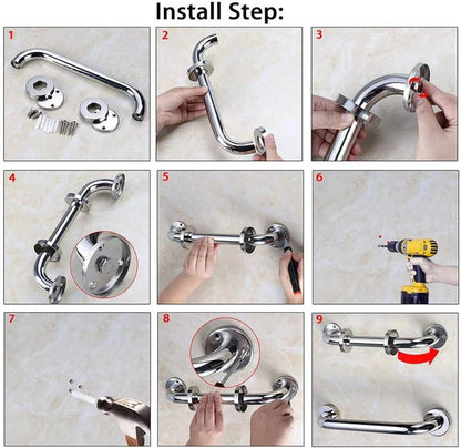 Shower Grab Bar - Stainless Steel - Bathroom Heavy Duty Safety Grab Bars - for the Elderly, Disabled, and Children - Non-Slip Grab Bar - Kitchen - Stairs - Kitchen Cabinet Handle - Safety Grab Bar - Screws Included - Silver - 30CM - Image 2