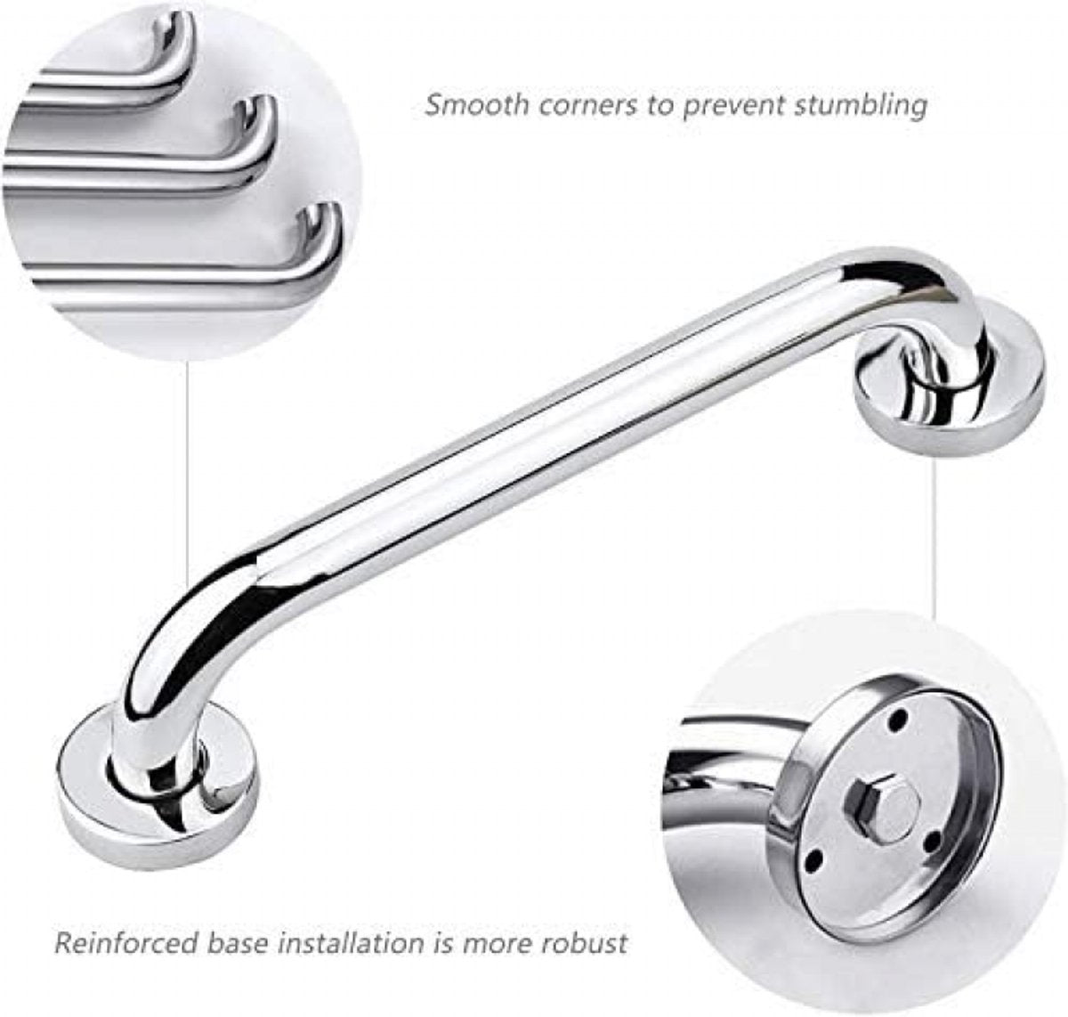 Shower Grab Bar - Stainless Steel - Bathroom Heavy Duty Safety Grab Bars - for the Elderly, Disabled, and Children - Non-Slip Grab Bar - Kitchen - Stairs - Kitchen Cabinet Handle - Safety Grab Bar - Screws Included - Silver - 30CM - Image 3