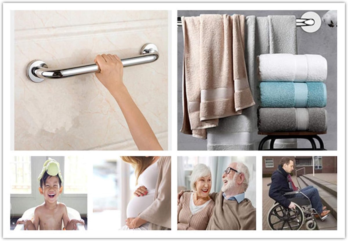 Shower Grab Bar - Stainless Steel - Bathroom Heavy Duty Safety Grab Bars - for the Elderly, Disabled, and Children - Non-Slip Grab Bar - Kitchen - Stairs - Kitchen Cabinet Handle - Safety Grab Bar - Screws Included - Silver - 30CM - Image 4